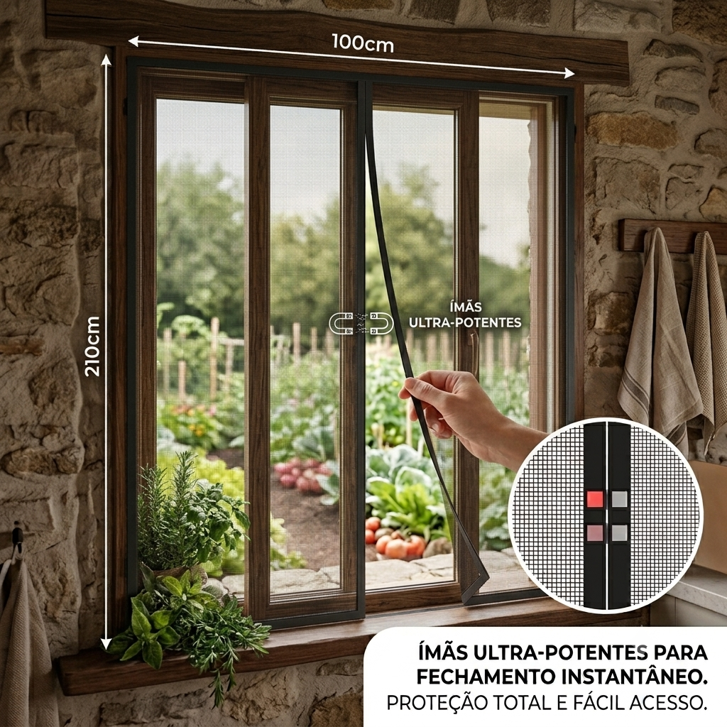 Rede Mosquiteira Magnética Premium para Porta/Varanda (210x100cm)